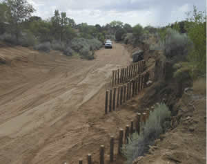 Vane posts installed direct water away from steep banks and over to created floodplain on the left.